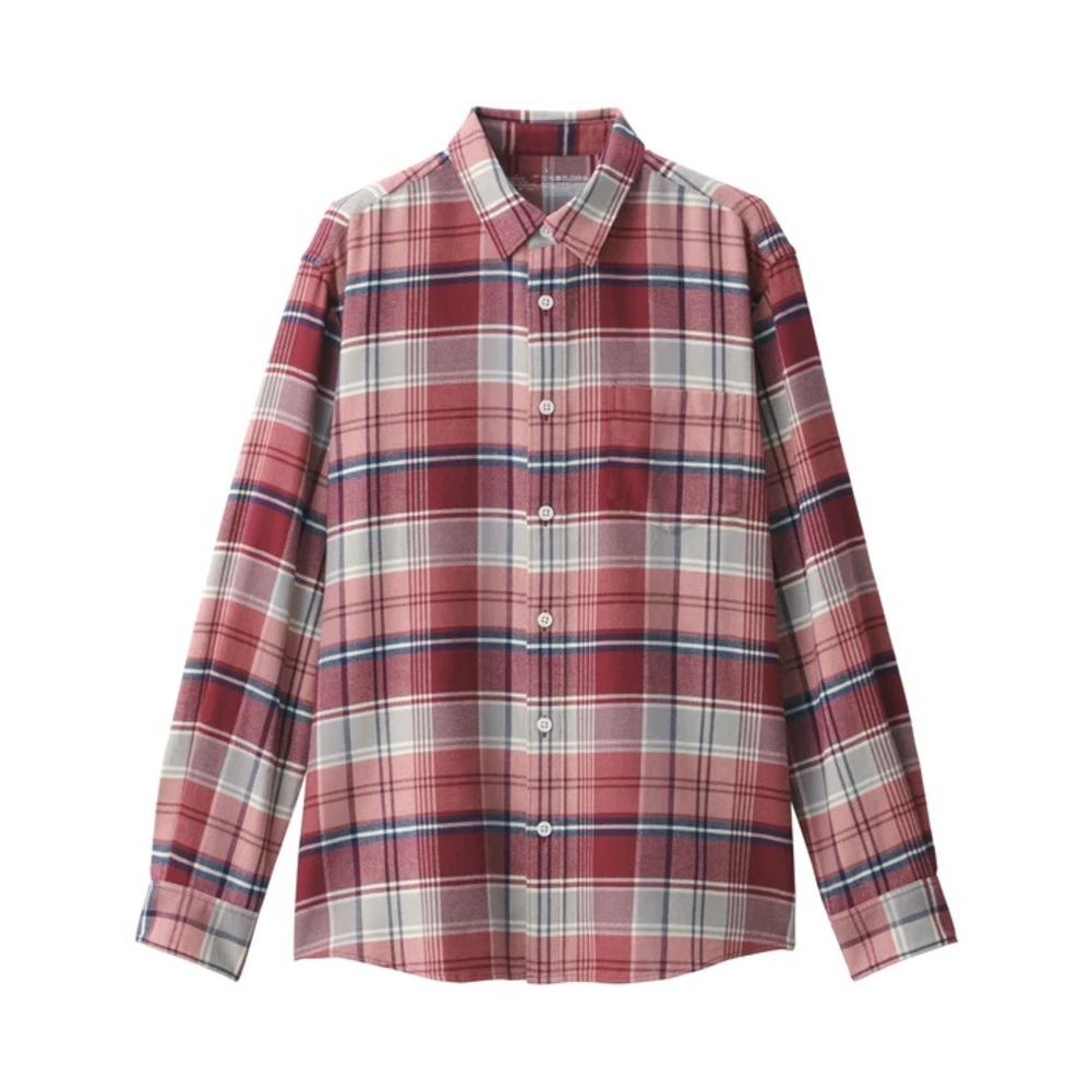Muji Men's Flannel Long Sleeve Patterned Shirt in Dark Red Check